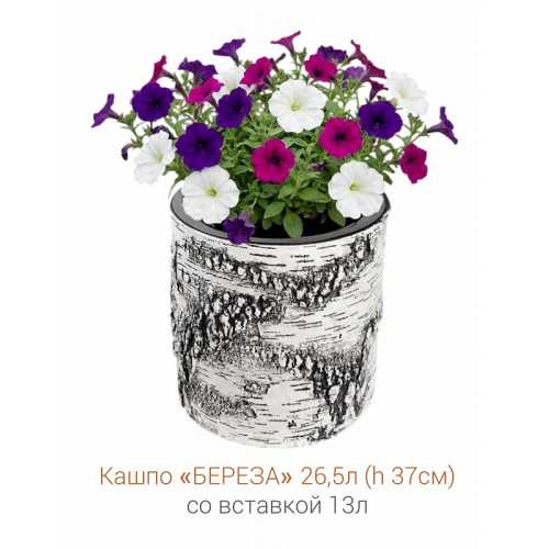 Фото Кашпо-пень "БЕРЕЗА" низкое со вставкой, объем 26.5 л (высота 37 см)