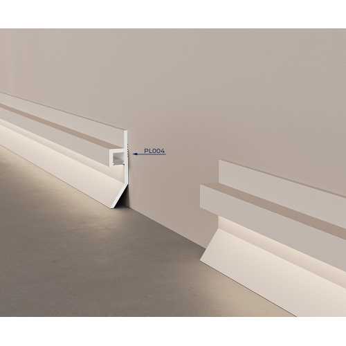 Фото Плинтус напольный Cosca PL004 для подсветки, белый (65х16)