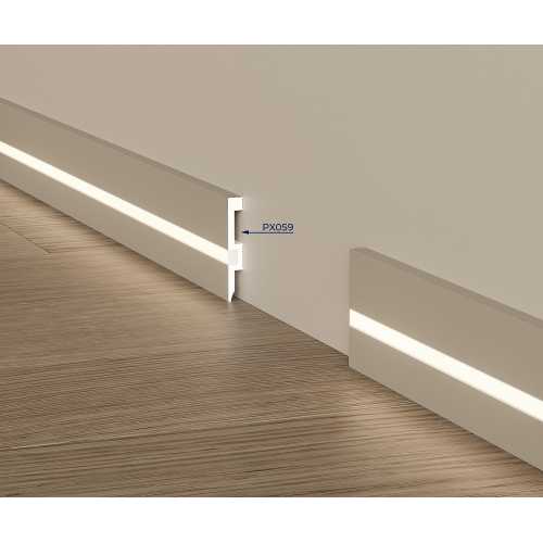 Фото Плинтус напольный Cosca PX059 для подсветки, белый (80х12)
