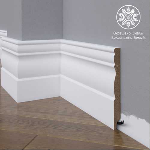 Фото Белый плинтус напольный МДФ Madest Decor 24-150-18 крашеный (150х18х2400 мм)