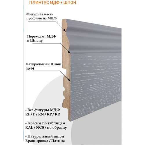Фото Плинтус напольный под покраску Finitura 200*16 мм RF, фигурный Мдф+шпон