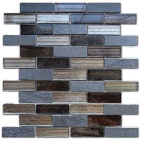 Мозаика стеклянная с камнем Caramelle Naturelle Alcantara nero 23х73 (260х298х8 мм)