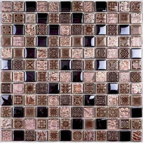 Фото Мозаика стеклянная с камнем Bonaparte Sudan 23х23 (300х300х8 мм)